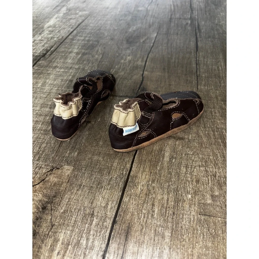 Robeez Baby Boy Brown Leather Fisherman Sandals Soft Sole Shoes 6-12 Months